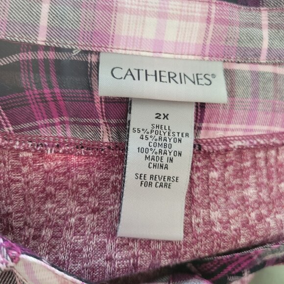Catherines Womens Top 2X Plus Tunic Knit Purple Plaid Collar PLA59E - Picture 8 of 8
